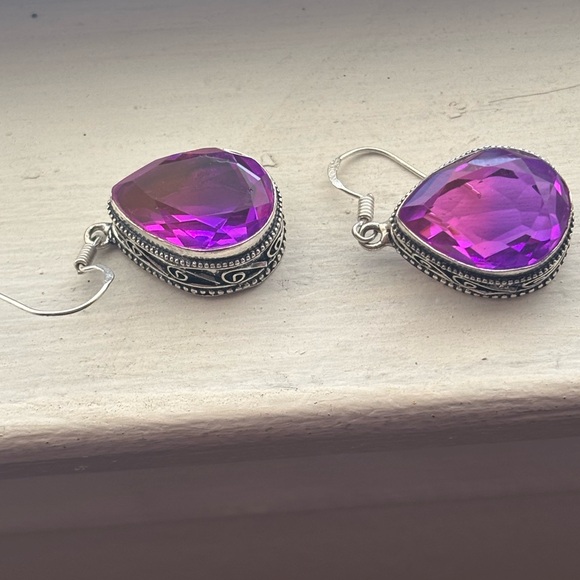 Pink Amethyst sterling silver earrings - Picture 3 of 4